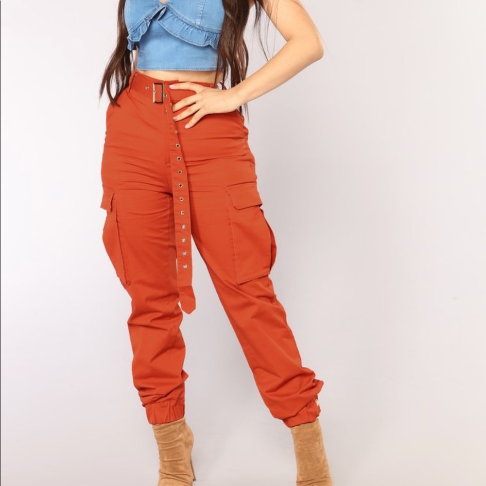 Orange cargo joggers
